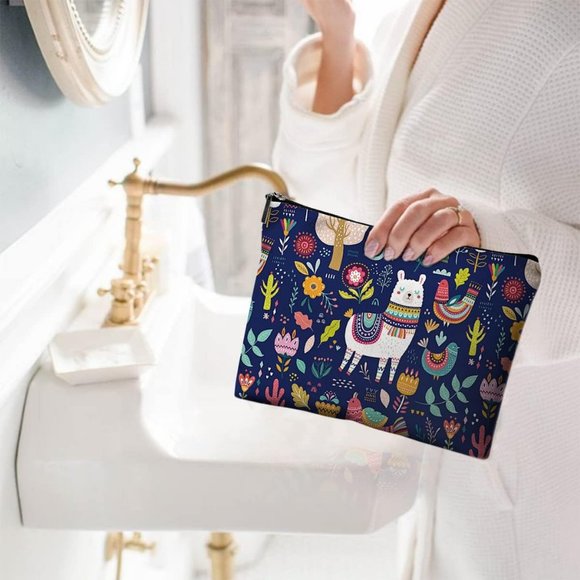 Women's High Quality Beautiful Canvas Waterproof Zipper Makeup Bag For Cosmetic - Picture 2 of 6